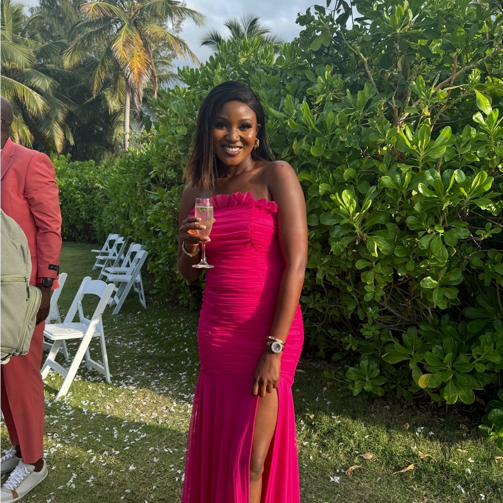 Blondie Nites Pink Strapless Slit Gown
